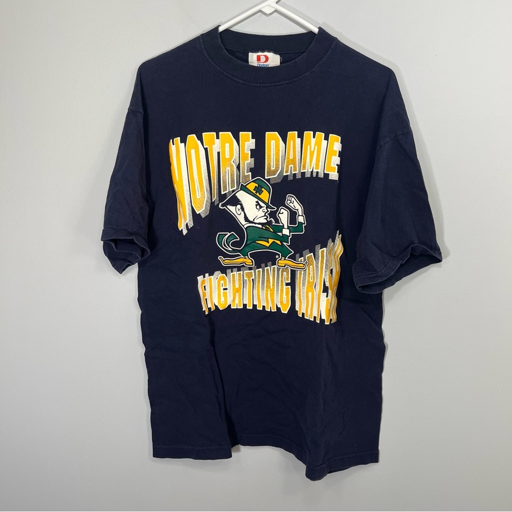 VINTAGE Notre Dame Fighting Irish Shirt Mens Large Blue NCAA Cotton Short Sleeve